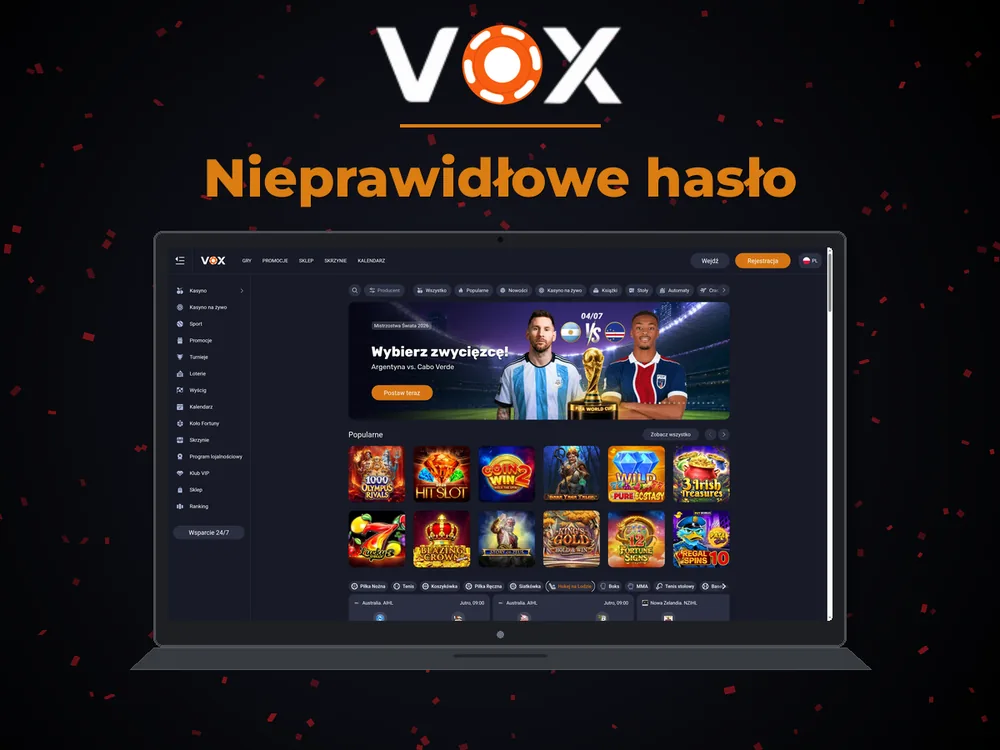 vox casino - Nieprawidłowe hasło